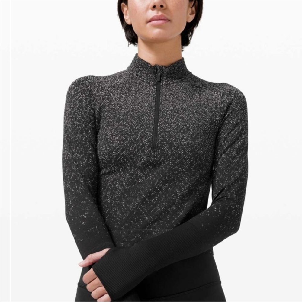 Lululemon RestLess Cropped Half Zip – Herringbone Fade Black & White Long Sleeve